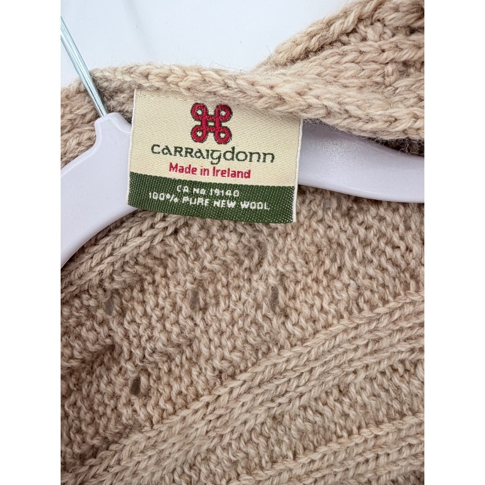 Carraig Donn Sweater Women One Size Tan Cape Aran Merino Wool Open Cardigan - Picture 6 of 8